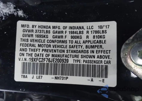 2018 Honda Civic Ex from USA, damaged, VIN 19XFC2F76JE200939
